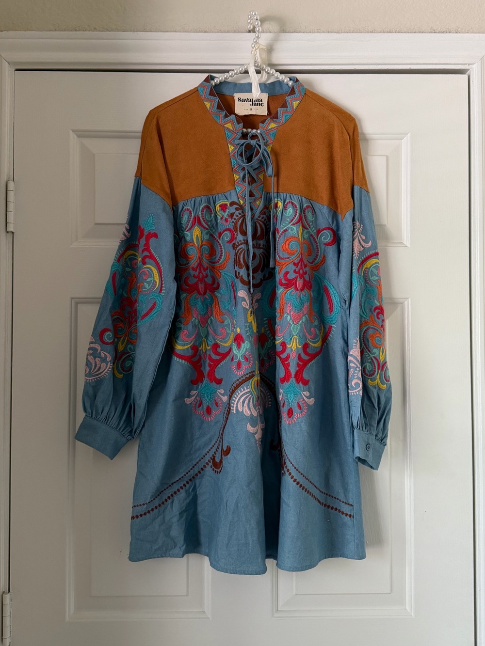 Savanna Jane Embroidered Chambray Dress